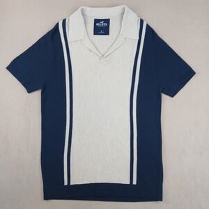 Hollister Small Mens Polo Sweater Chunky Knit V Neck City London 18x27